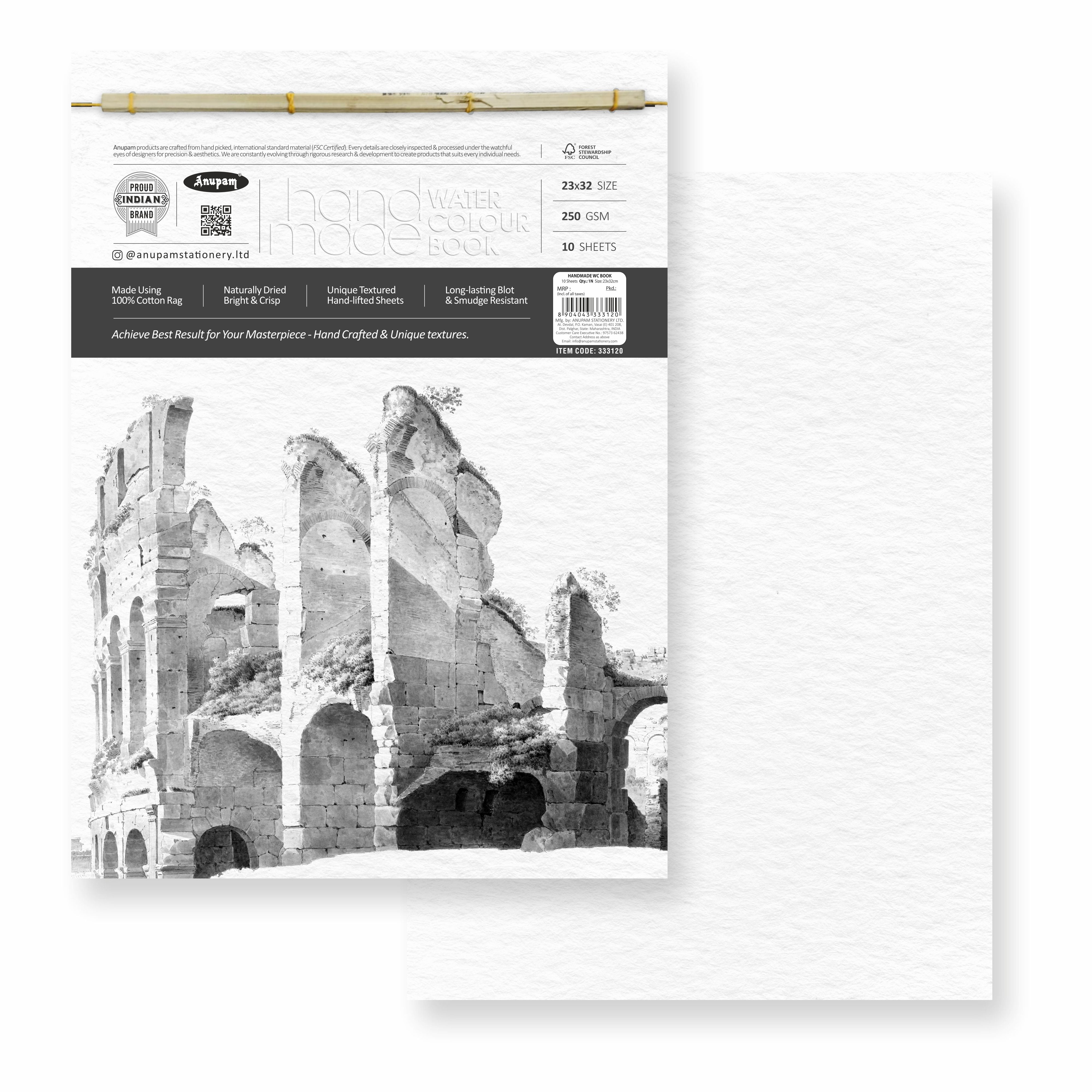 Anupam Handmade Watercolour Book - 100% Cotton Rag-250 Gsm Cold Pressed Paper-10 sheets